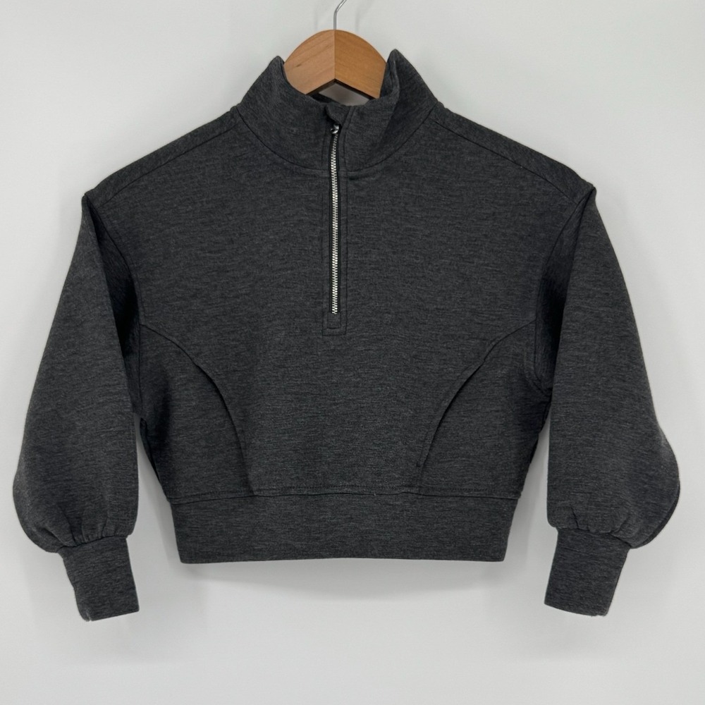 Old Navy Active Girls Bounce Fleece Qtr Zip Cropped Sweatshirt Charcoal S 6-7